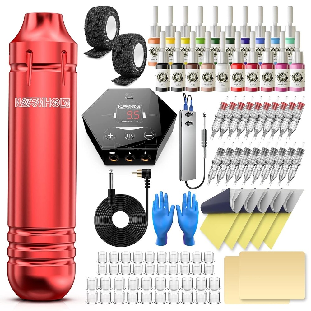 Beginner-friendly Tattoo Machine Kit: 20 Colors Inks & Power Supply Included