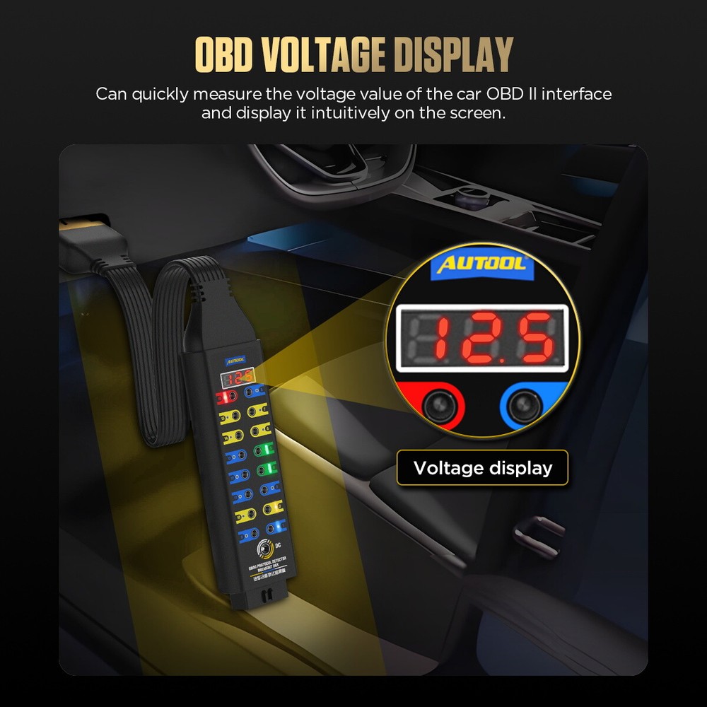 AUTOOL OBDII CAN Breakout Box Voltage Display OBDII Protocol Detector Diagnostic