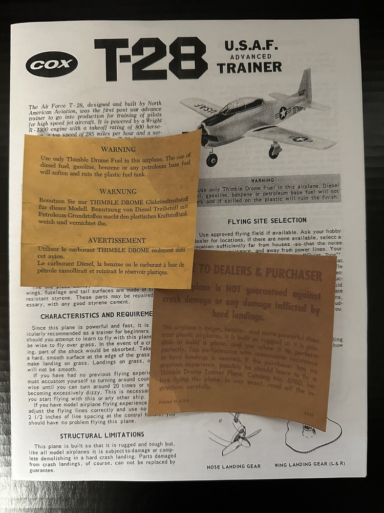 Cox Airplane T-28 Instructions