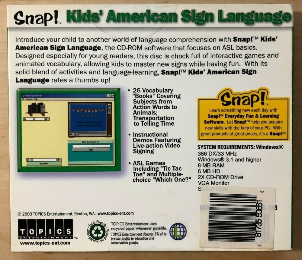 Kids American Sign Language Vintage PC CD Rom Software Unopened
