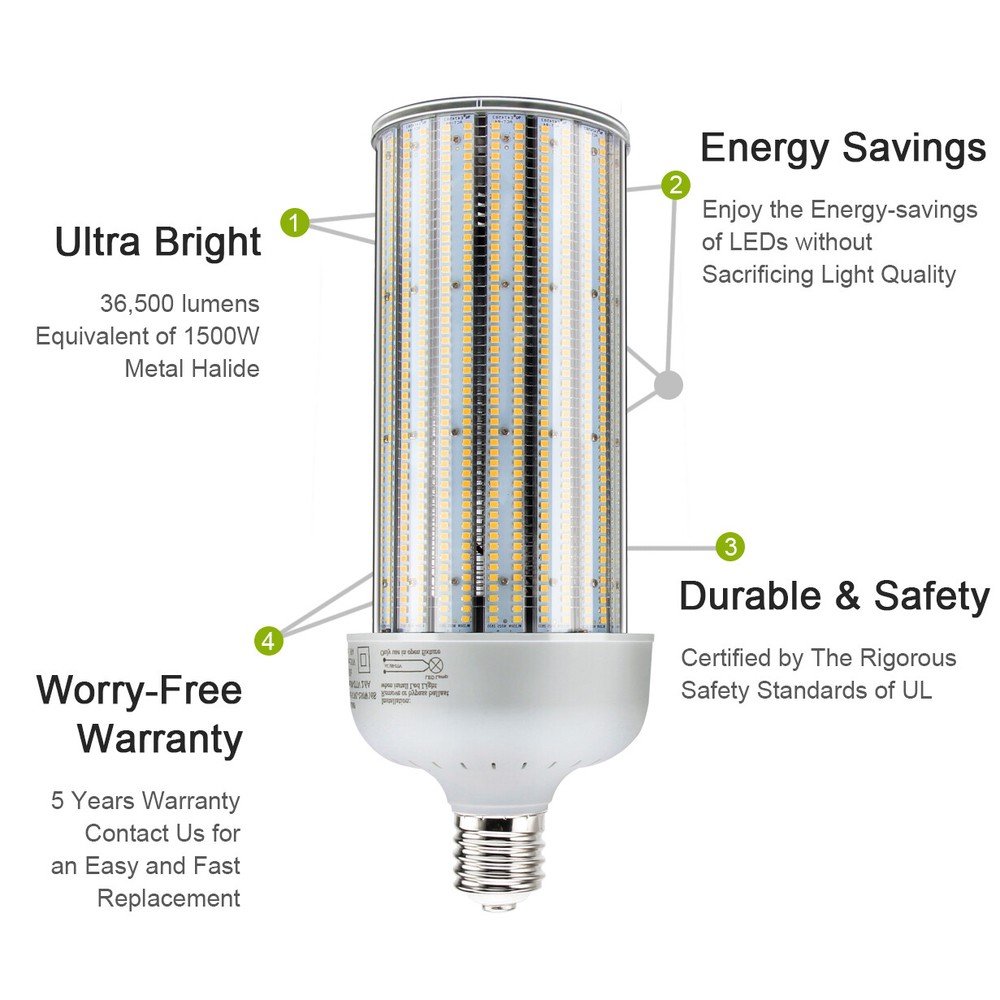 UL 300W LED Corn Light Bulb E39 Industrial Warehouse High Bay Lighting 5000K DLC