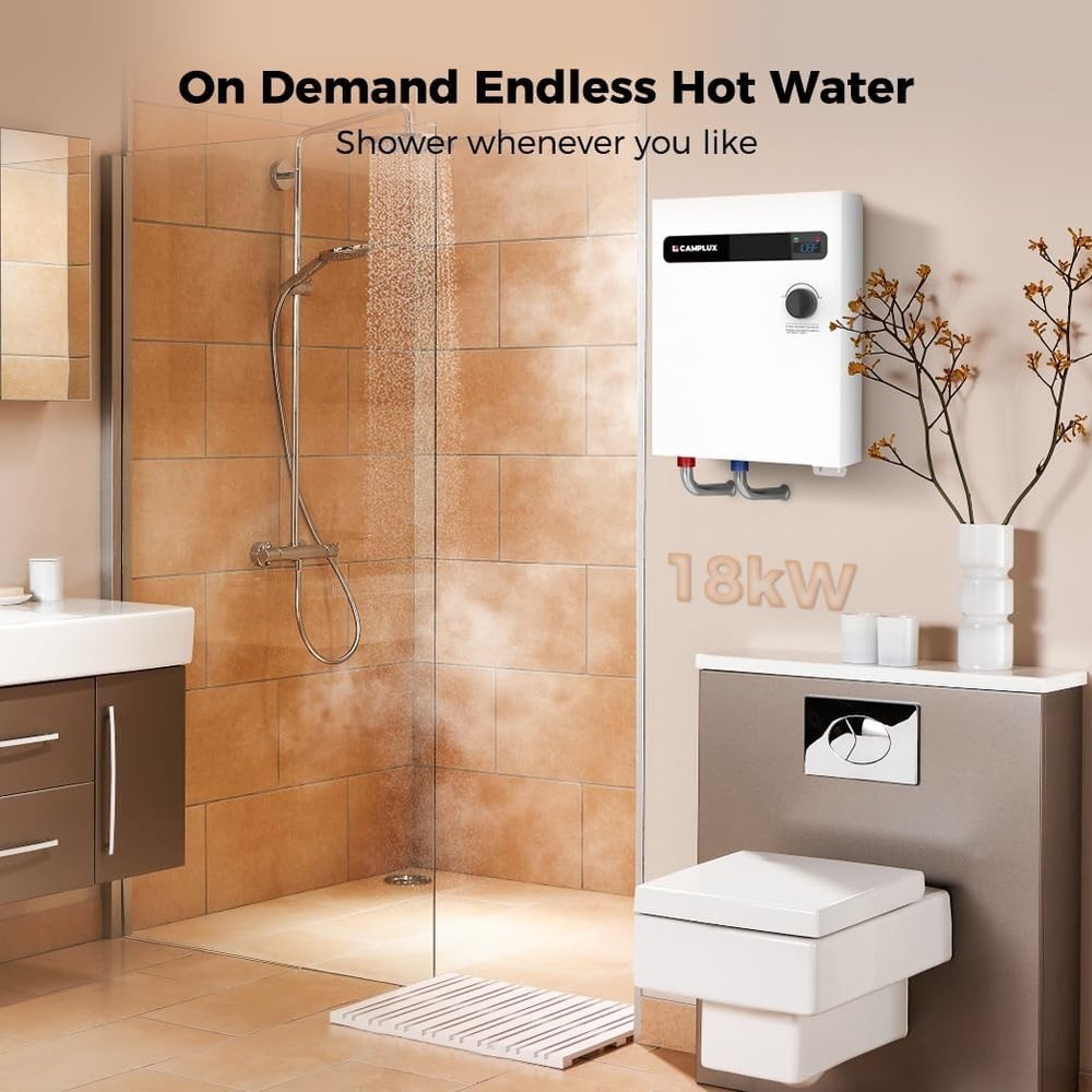Camplux 18kW Tankless Water Heater 240V Whole House On Demand LED White