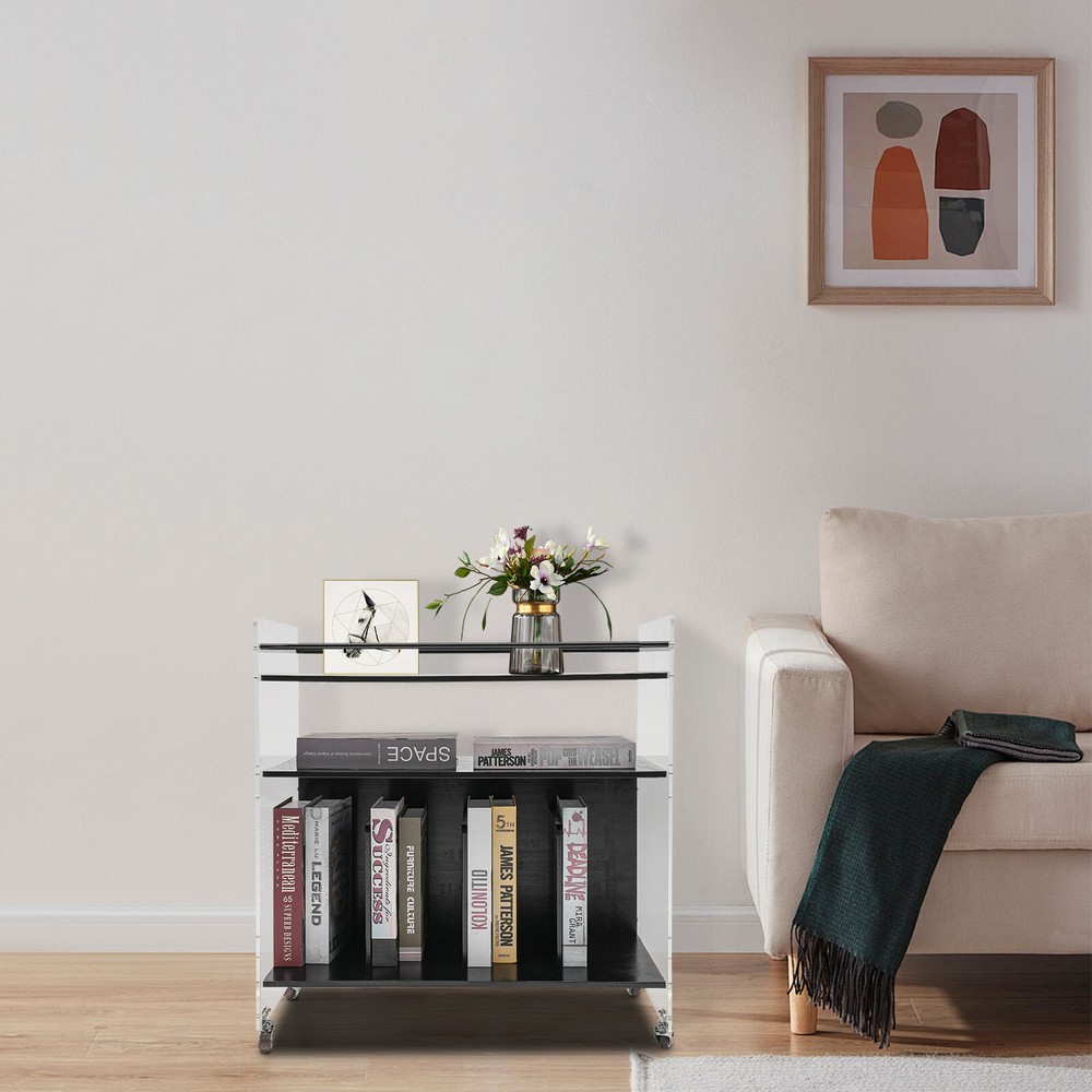 Acrylic End Table,Rectangle Side Table, Bamboo Acrylic Modern End Table