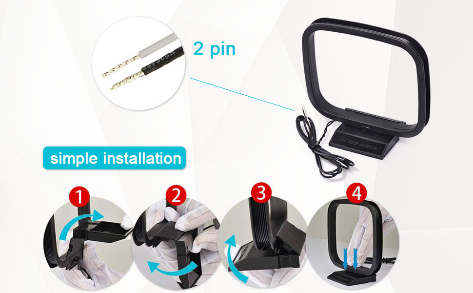 AM Loop Antenna with 2Pin Bare Wire for Video Home Theater Receiver Power System