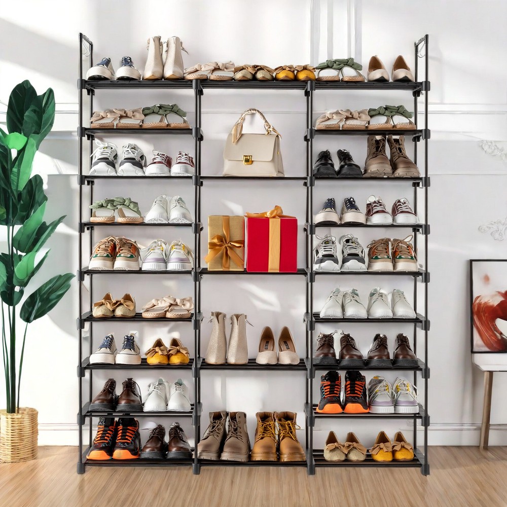 Black Modern Adjustable 9 Tiers Medium Shoe Rack,Stackable Assembly Shoe Shelves