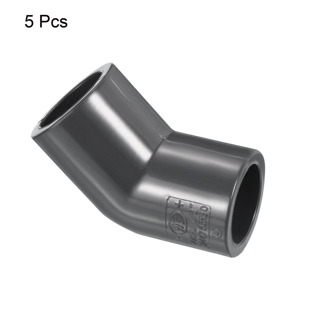 UPVC Elbow Fitting Pipe Program 80 1/2", 5pcs 45 Degree Connector, Grey
