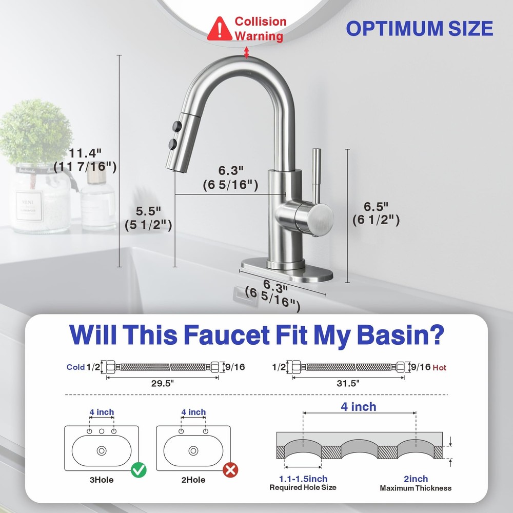 Bathroom Sink Faucet with Pull Down Sprayer, Brushed Nickel Single Handle Pul...