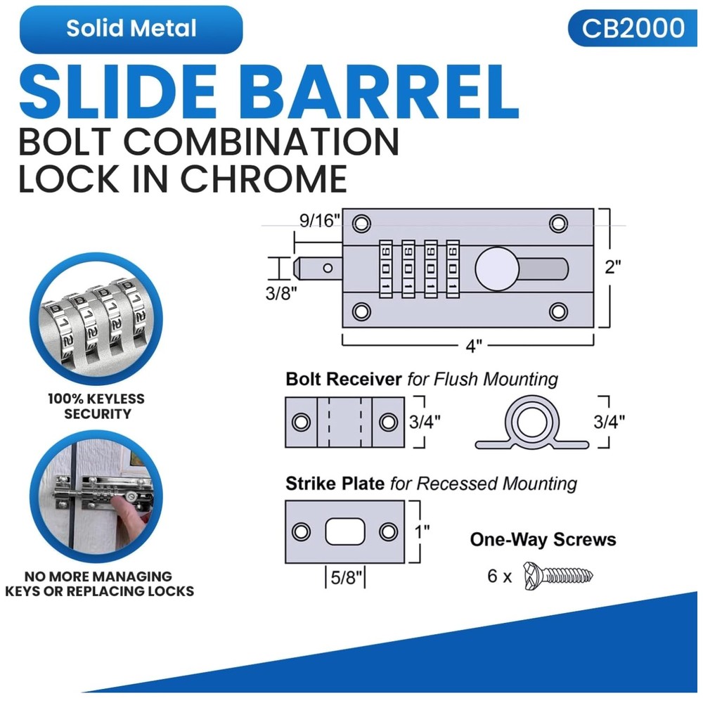 Chrome Finish Combination Latch - Childproofing Solution