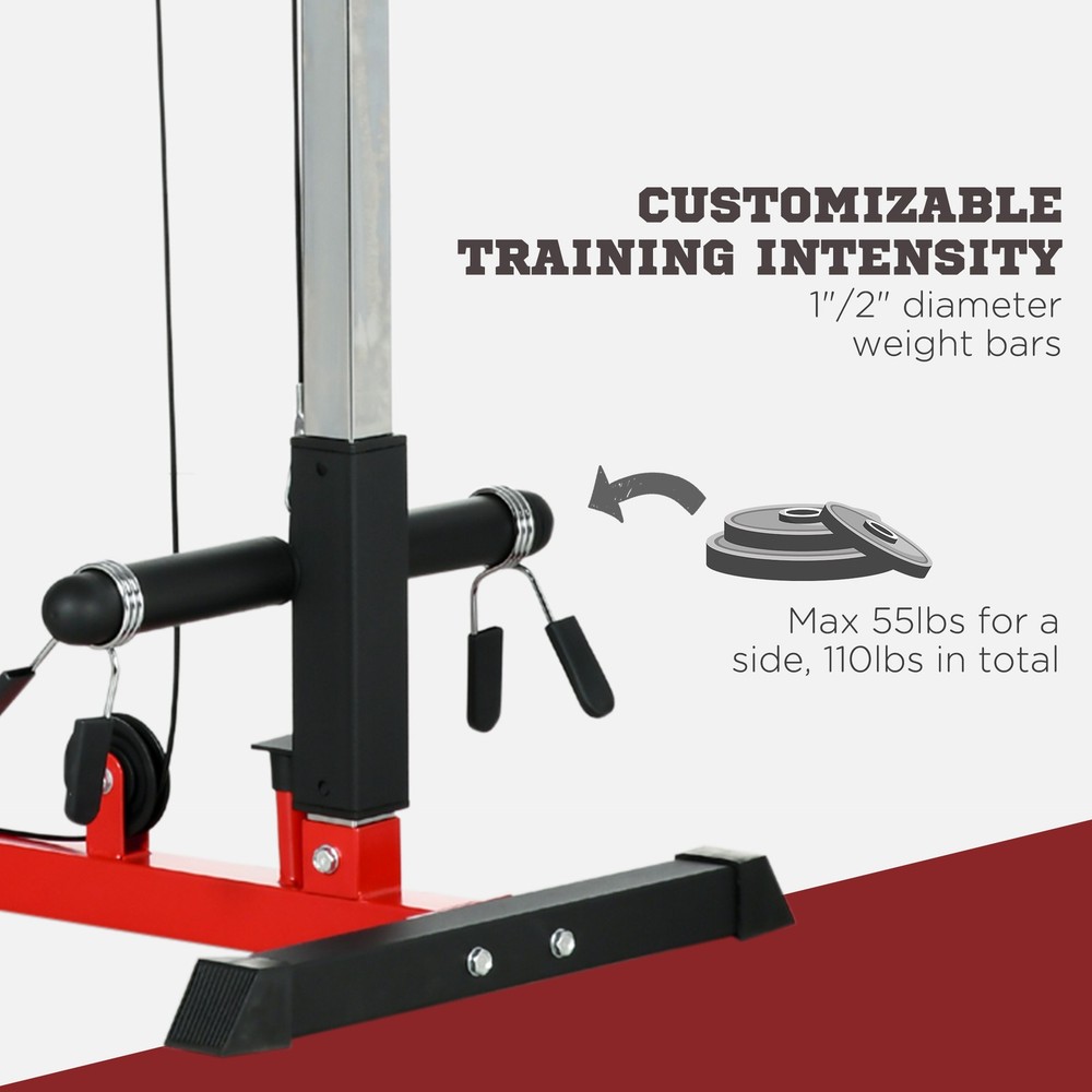Soozier Lat Pull Down Machine Cable Station with Flip-Up Footplate, Red