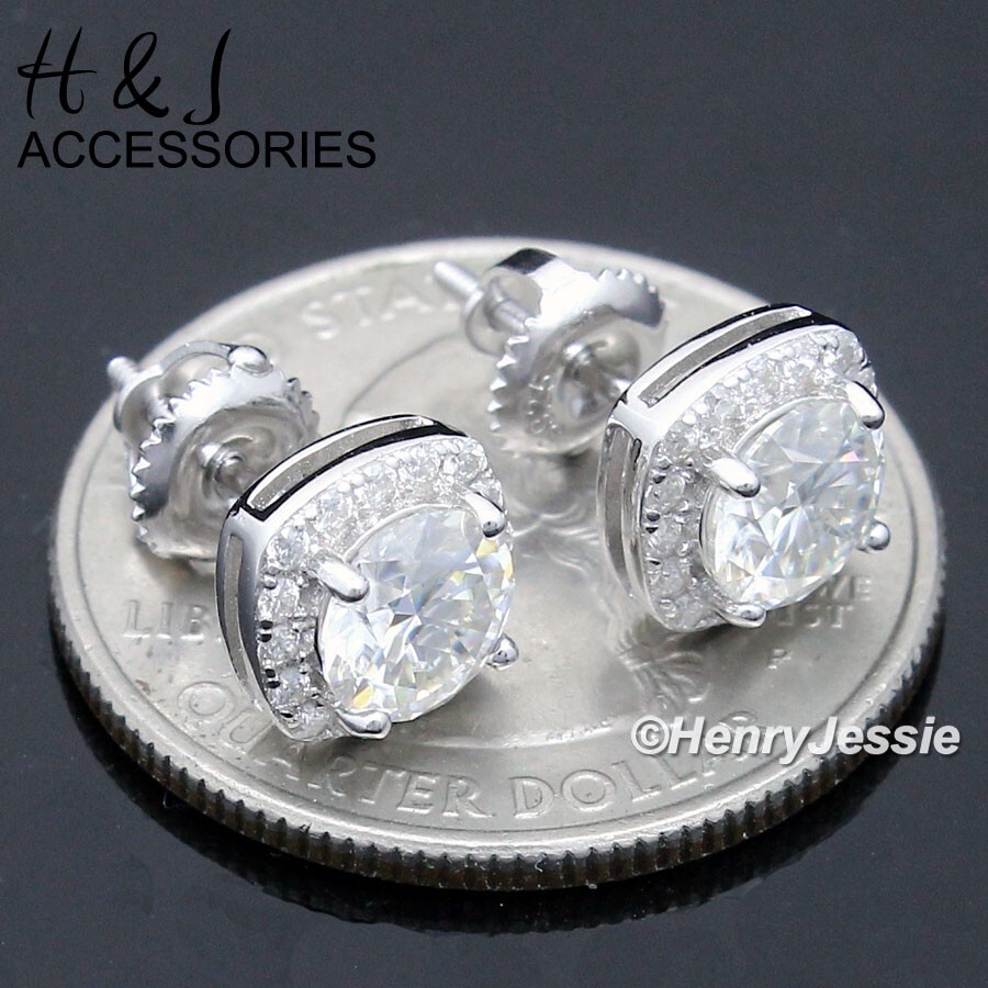 MEN SOLID 925 STERLING SILVER ICY MOISSANITE 8MM 3D SQUARE STUD EARRING*AME265
