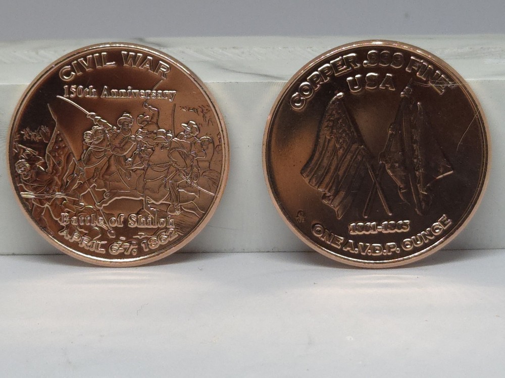 1 Oz. Solid .999 Fine Copper Round - Civil War Design