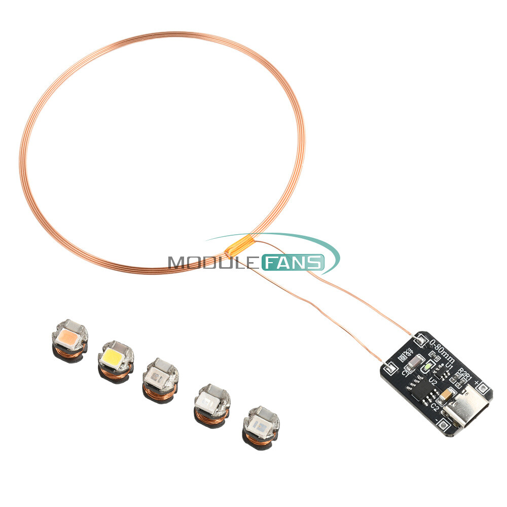 0~80mm Induction Wireless Power Supply Transmitter Coil Module + 5PCS Led Lamp