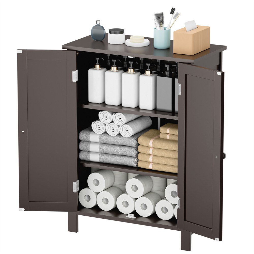 Wooden Storage Cabinet w/ 2 Doors Bathroom Floor Kitchen Cupboard Grey