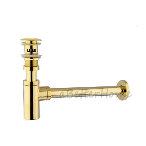 Gold Polished Bathroom Basin Drain Pop Up Under Sink P Trap Water Waste Pipe Set