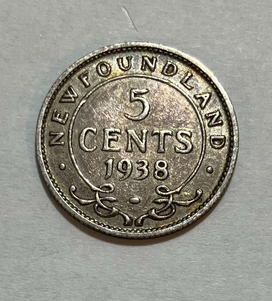 1938 Newfoundland Silver 5 Cents