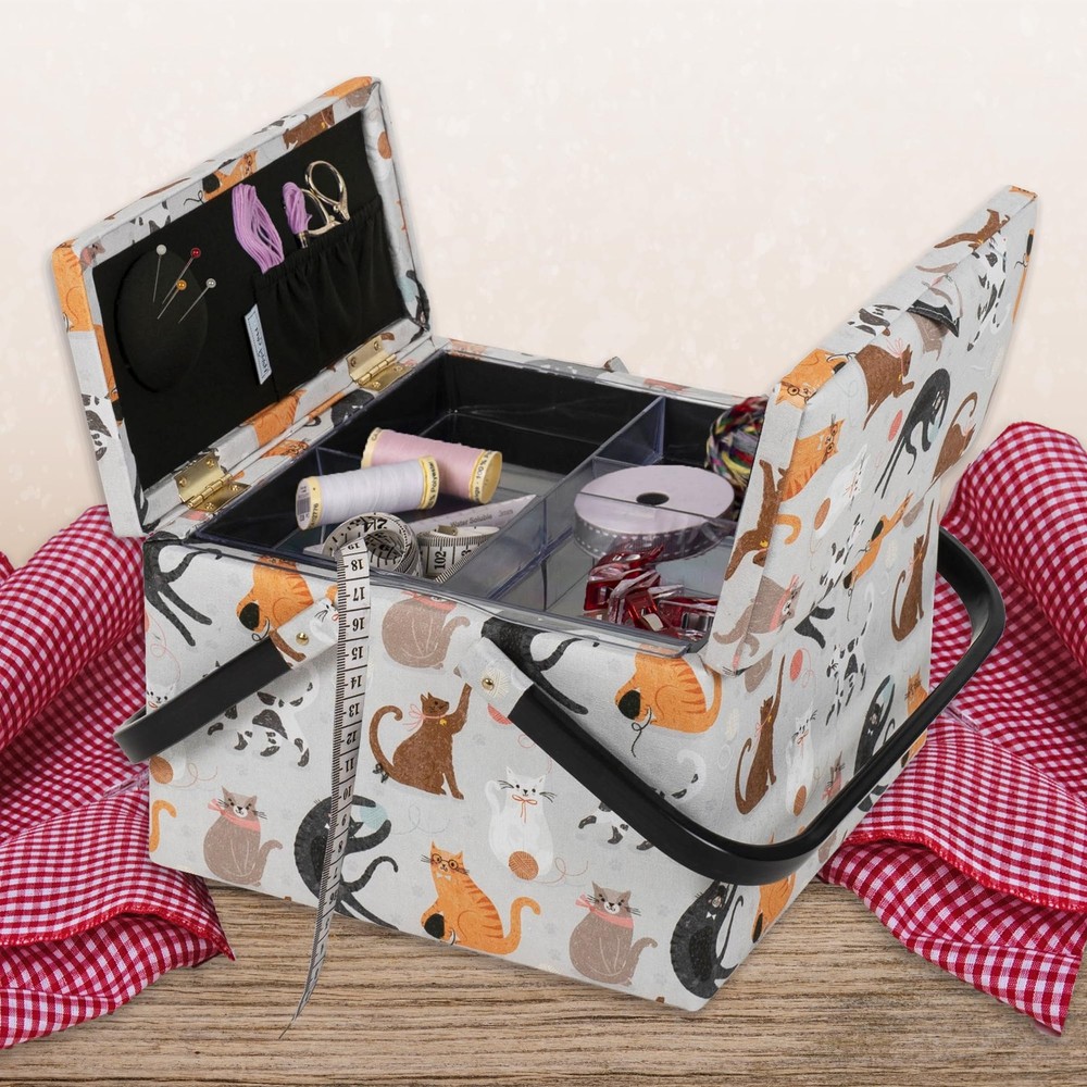 Large Twin Lid Sewing Box Craft Storage Box with Handle Internal Tray Pin Cus...