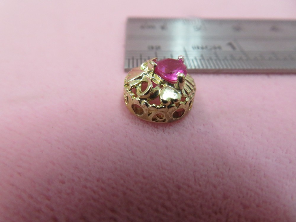 OMG 10K Solid Yellow Gold Heart Ruby Slide Charm for Bracelet