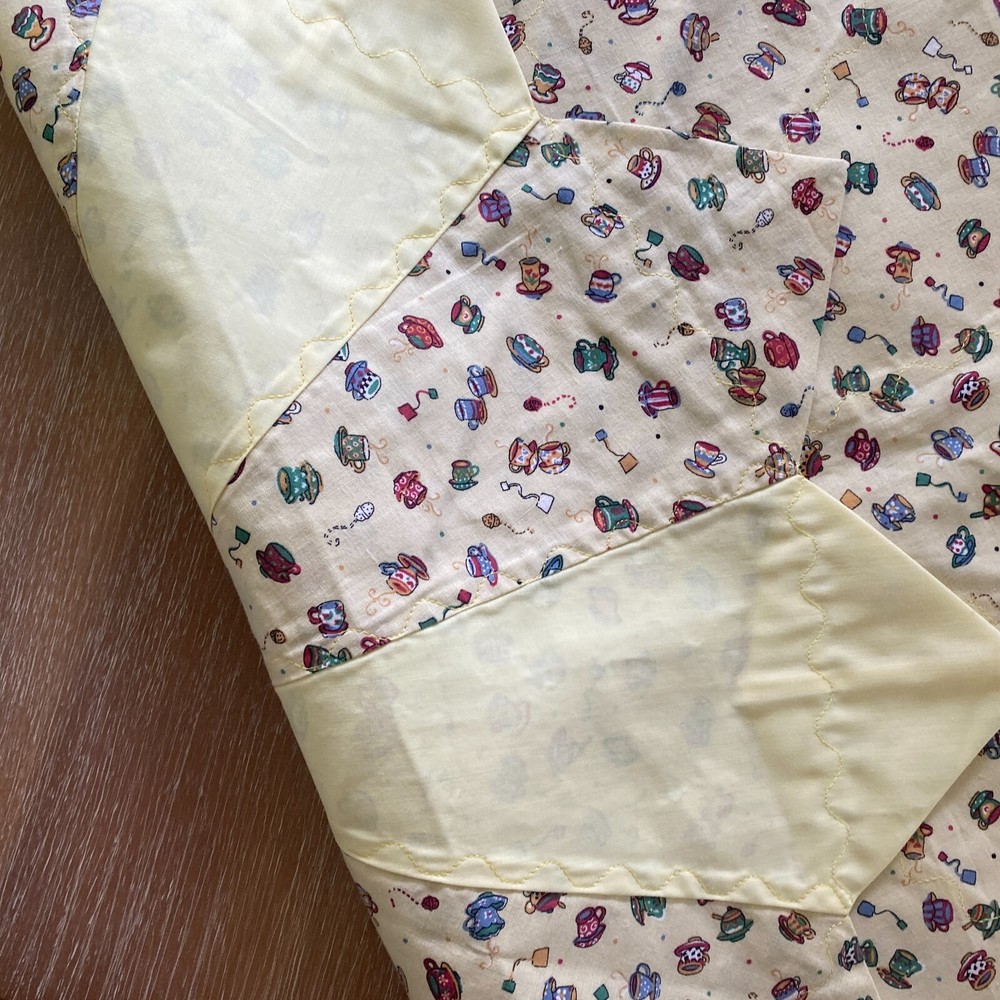 Table Topper Handmade Patchwork Tea & Coffee Design Light Yellow | 24" round