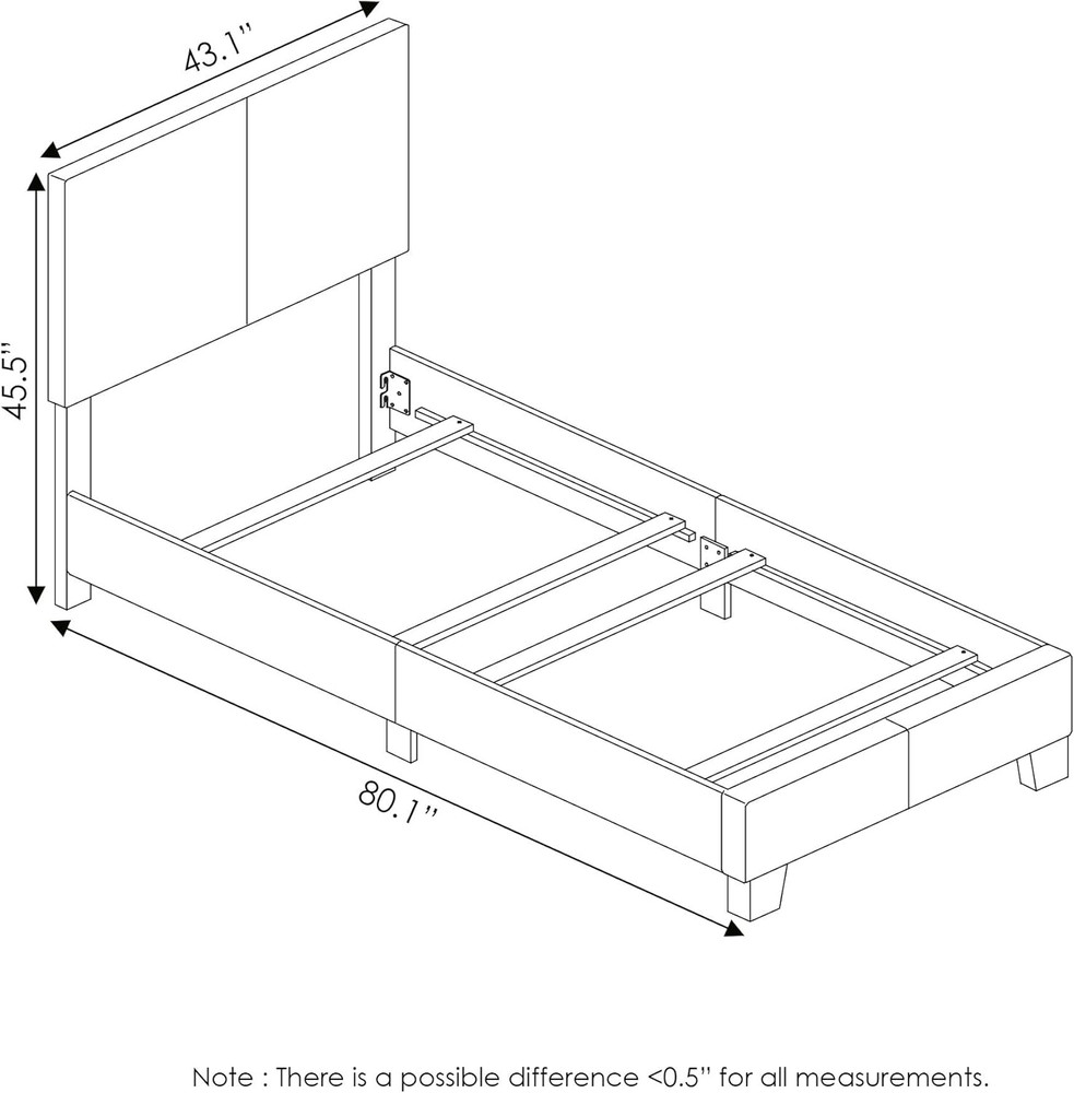 Pessac Twin Black PU Leather Upholstered Platform Bed Frame