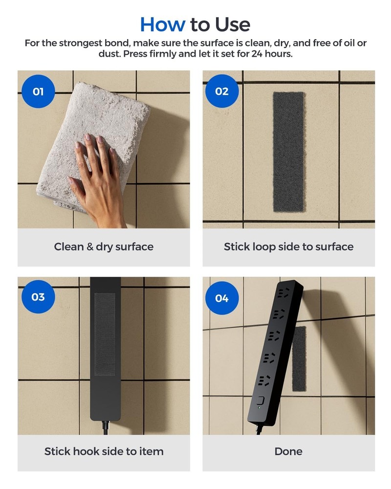 Repositionable Adhesive Hook and Loop Strips - 16 Sets, Ideal for DIY Projects