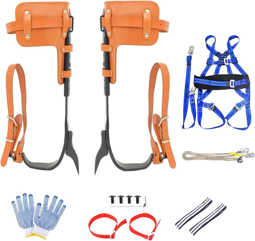 Adjustable Tree Climbing Gear Set with Spikes for Logging & Fruit Picking