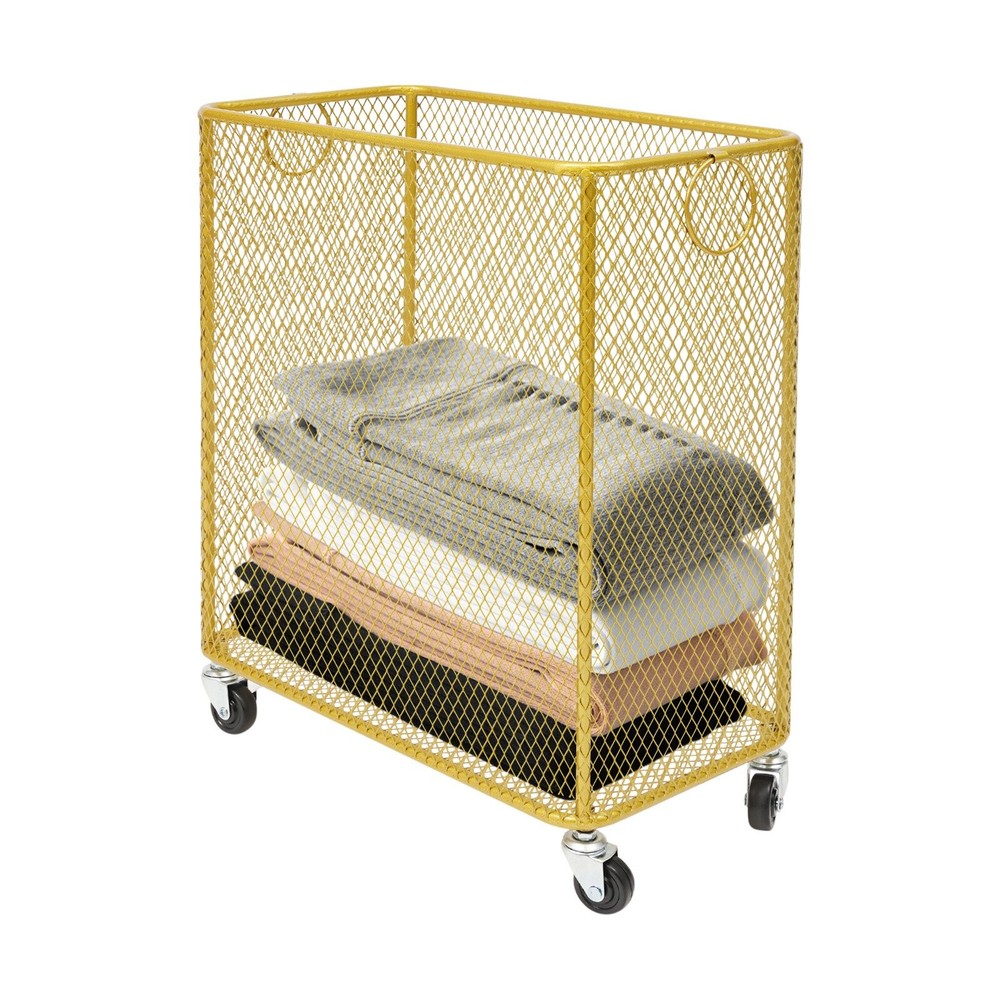 Rectangular Storage Busket Iron Rolling Laundry Basket For Home Gold,43*23*45cm