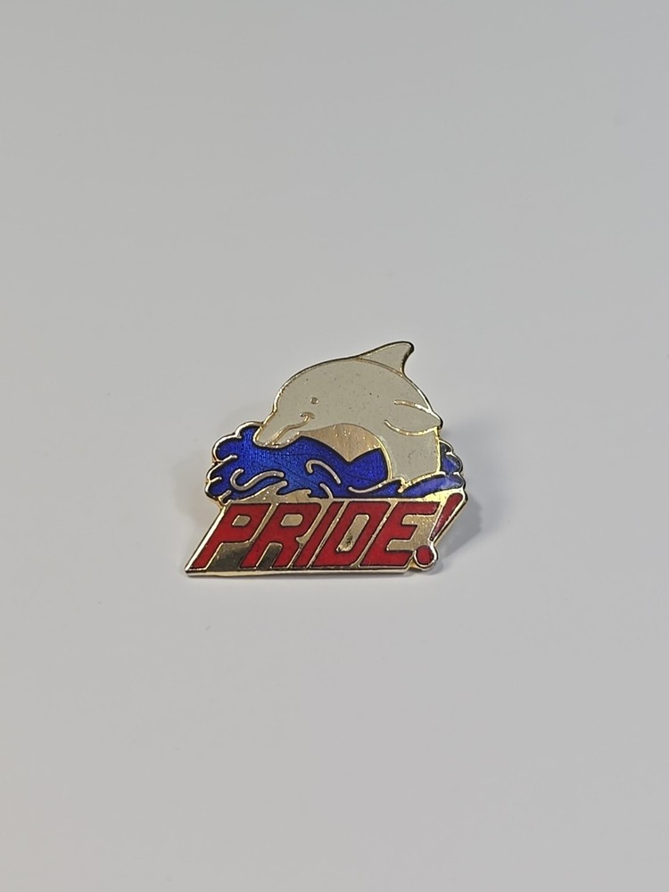 Dolphin Pride Mascot Lapel Pin Red Blue & Gray