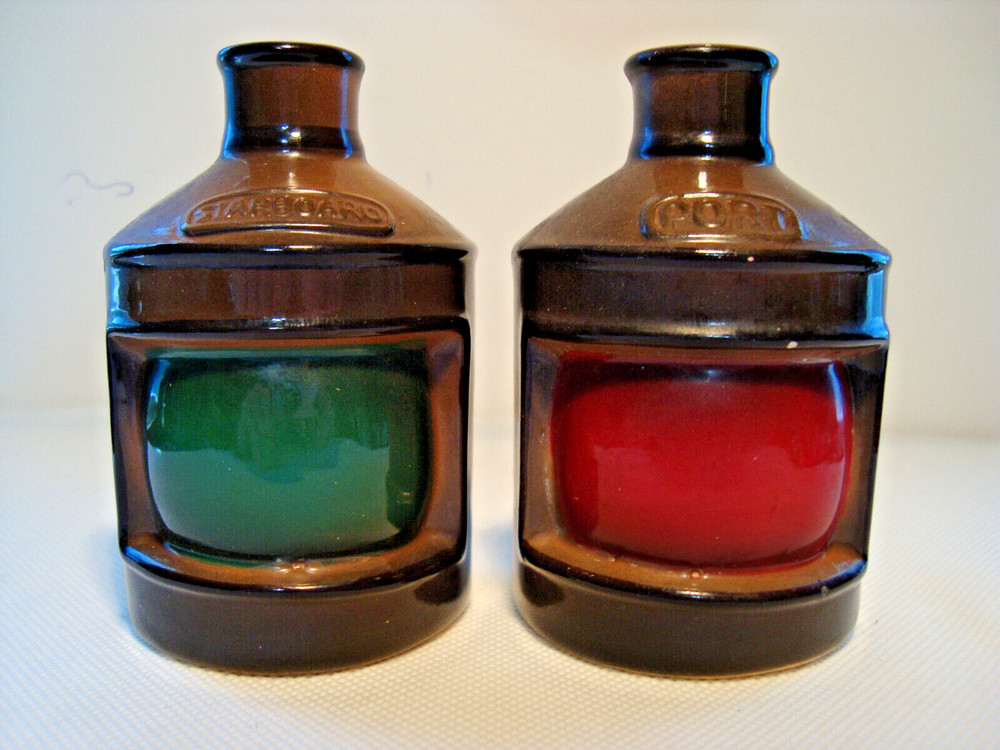 Hand painted ships lantern shape salt & pepper set.