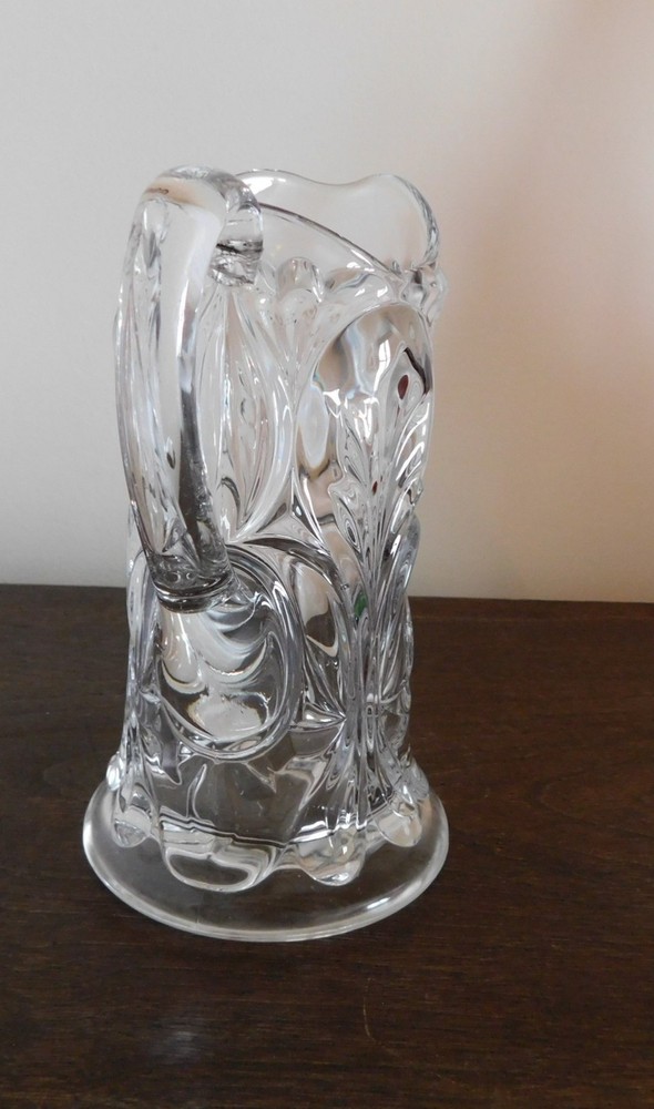 Small Pressed Glass Pitcher - Leaf / Swirl Pattern - Clear (#CH113)