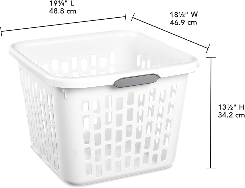 Laundry Basket, Plastic Clothes Hamper, Large Square Bin with Comfort Grip Handl