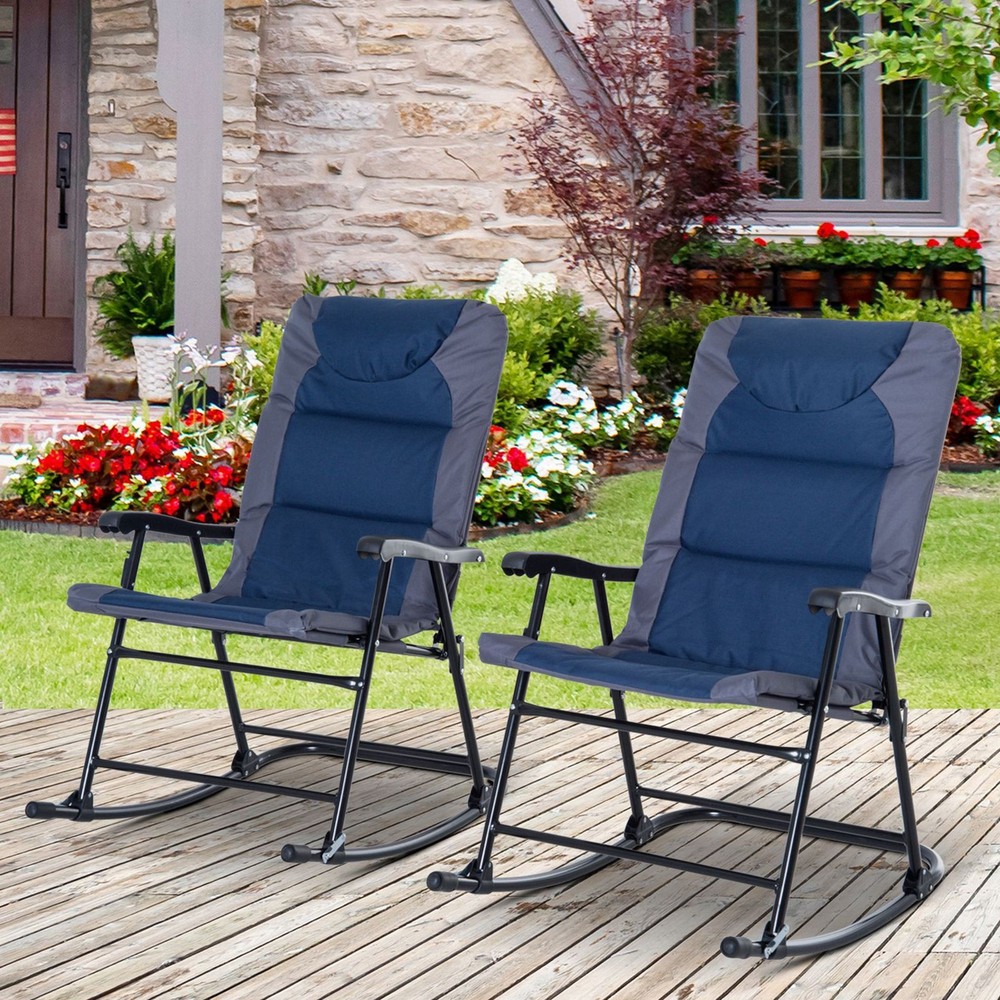 2PC Rocking Chair Set for Deck 265lb Support Foldable Steel Frame