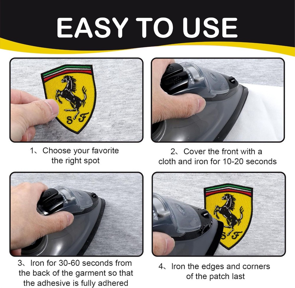 Pack of 2 Ferrari Logo Crest Iron On Patch - Sew Patch - Crest Embroidered Patch