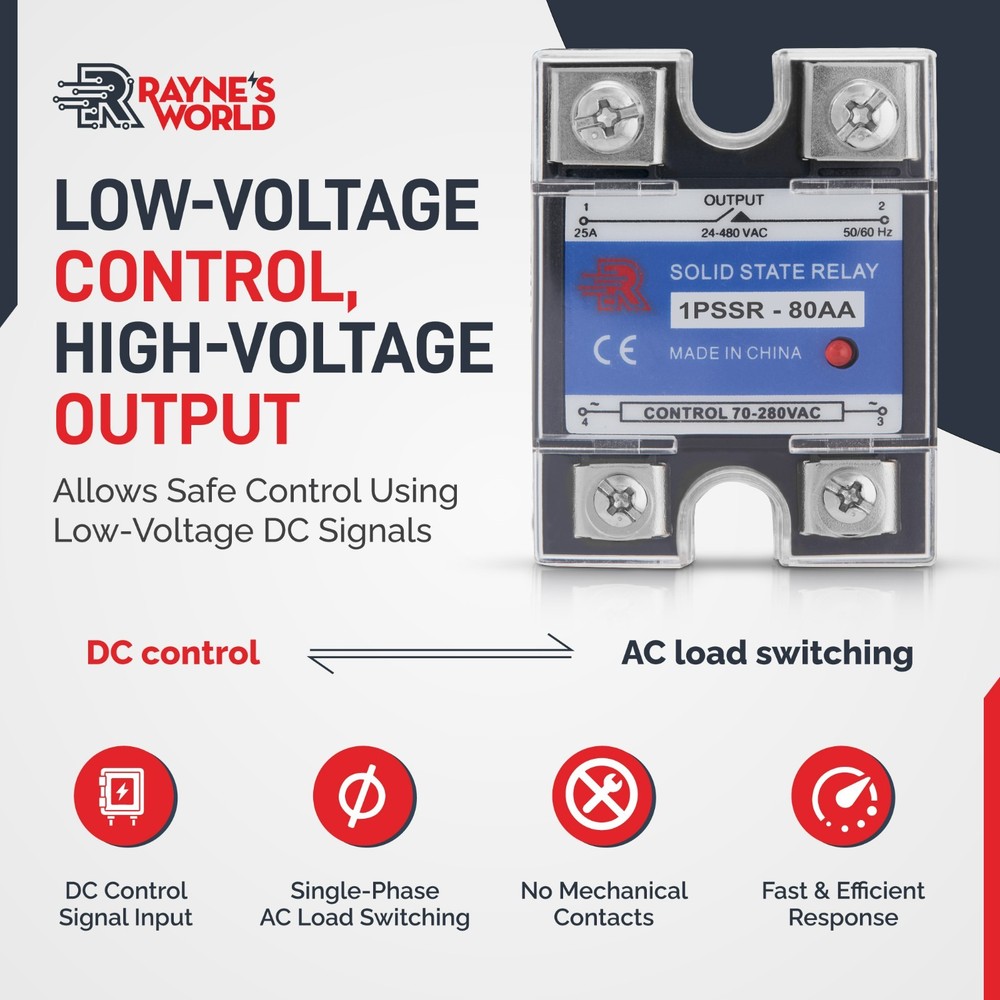 80 Amp AA Solid State Relay SSR - AC to AC - 70-280VAC Control - 24-480VAC Load