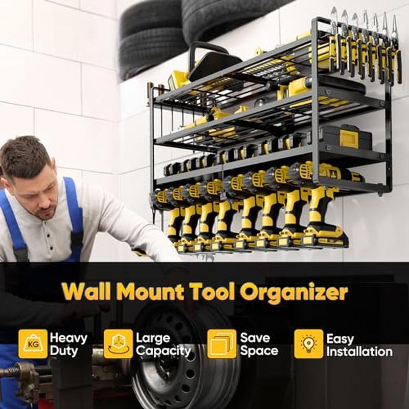 Heavy Duty Tool Organizer Wall Mount 4 Layer Storage Rack 8 Drill Holder New