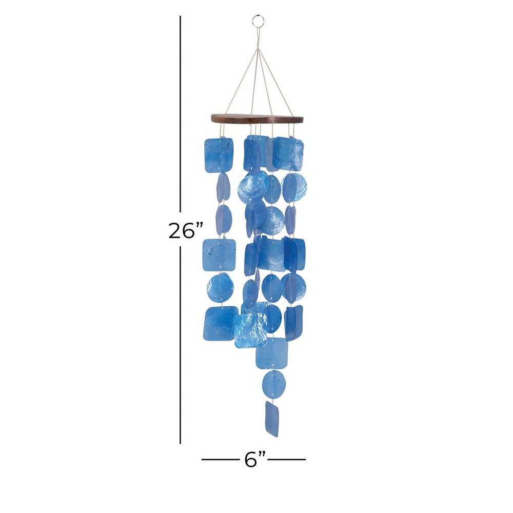 DecMode 26" Blue Capiz Shell Waterfall Geometric Windchime