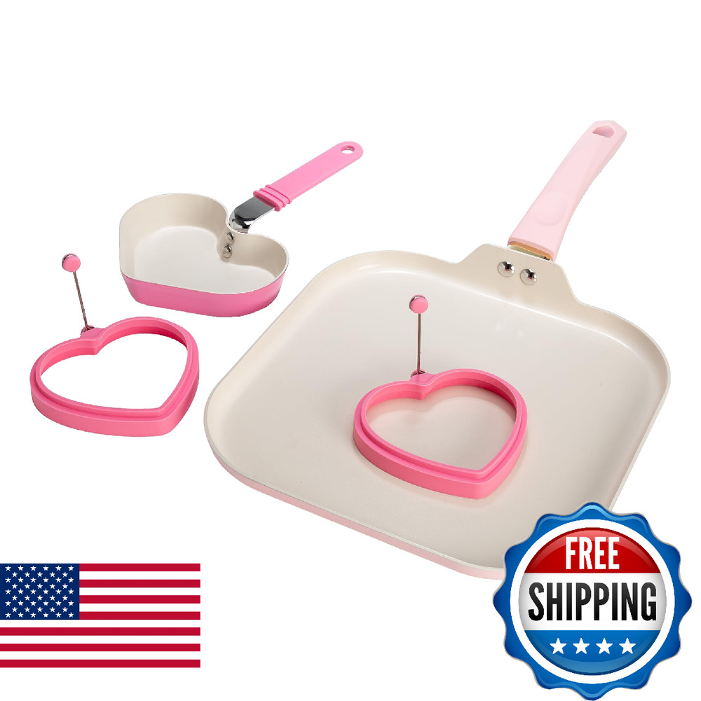 Paris Hilton Breakfast Ceramic Nonstick Cookware Set, Includes Square Griddle, M