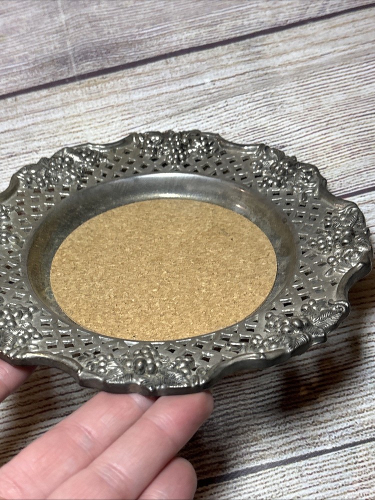 VTG Silver Plated Grape Pattern Wine Bottle Coaster by Godinger Silver 7”