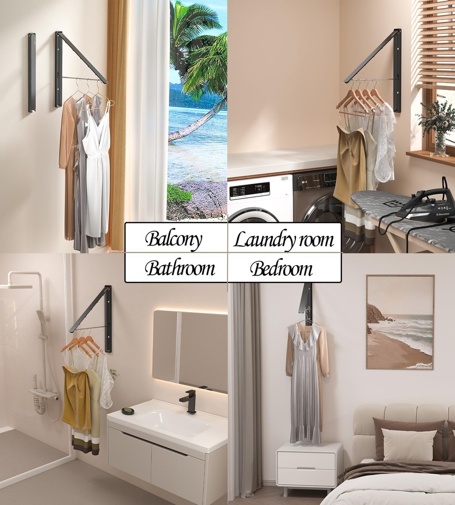Clothes Drying Rack Wall Mounted, Retractable & Foldable Clothes Hanger for L...
