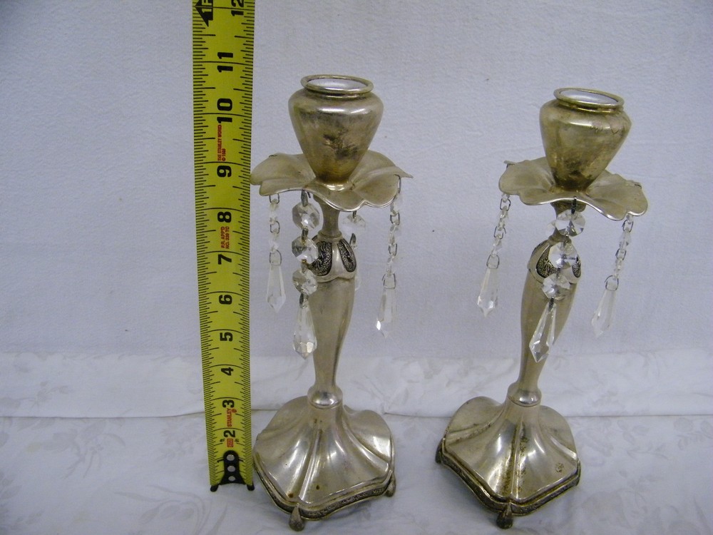 Vintage Silver Crystal Candle Stick Holders