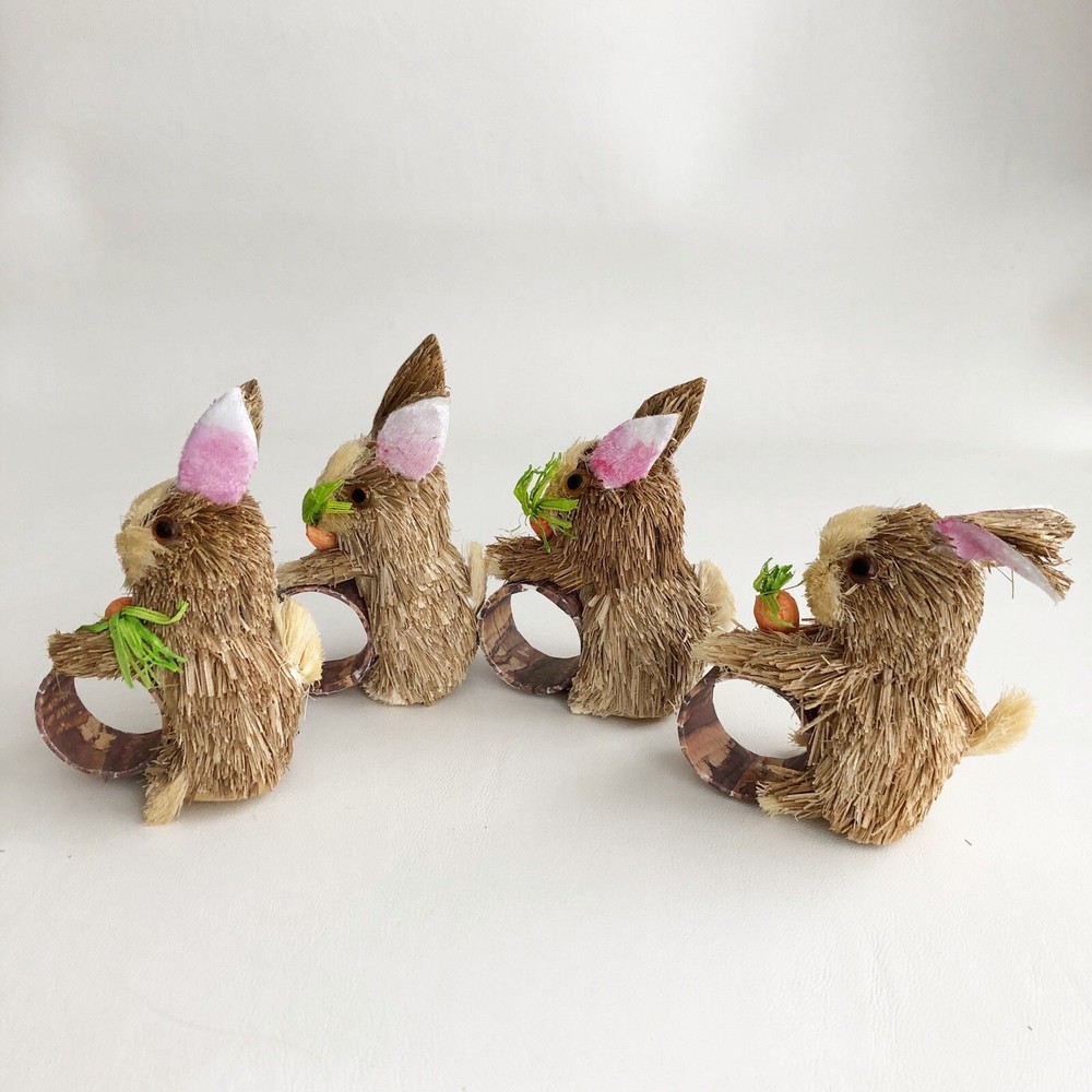 4 SISEL BUNNY RABBIT NAPKIN RINGS EASTER SPRING CARROTS