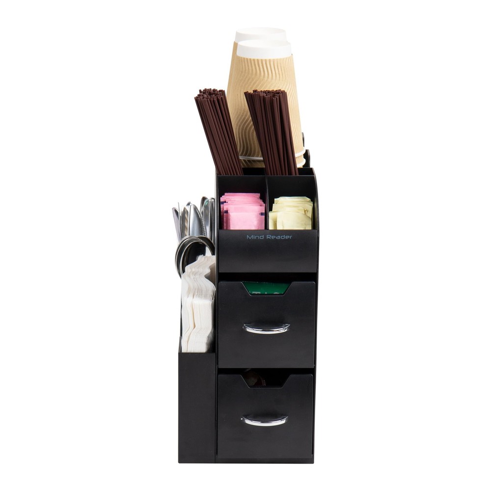Mind Reader Cup and Condiment Station, Countertop Organizer, Single, Black