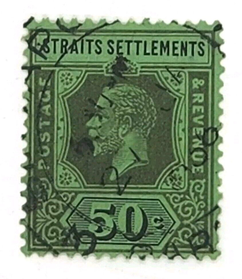 Straits Settlements Postage & Revenue 50 Cent Stamp, Used Never hinged