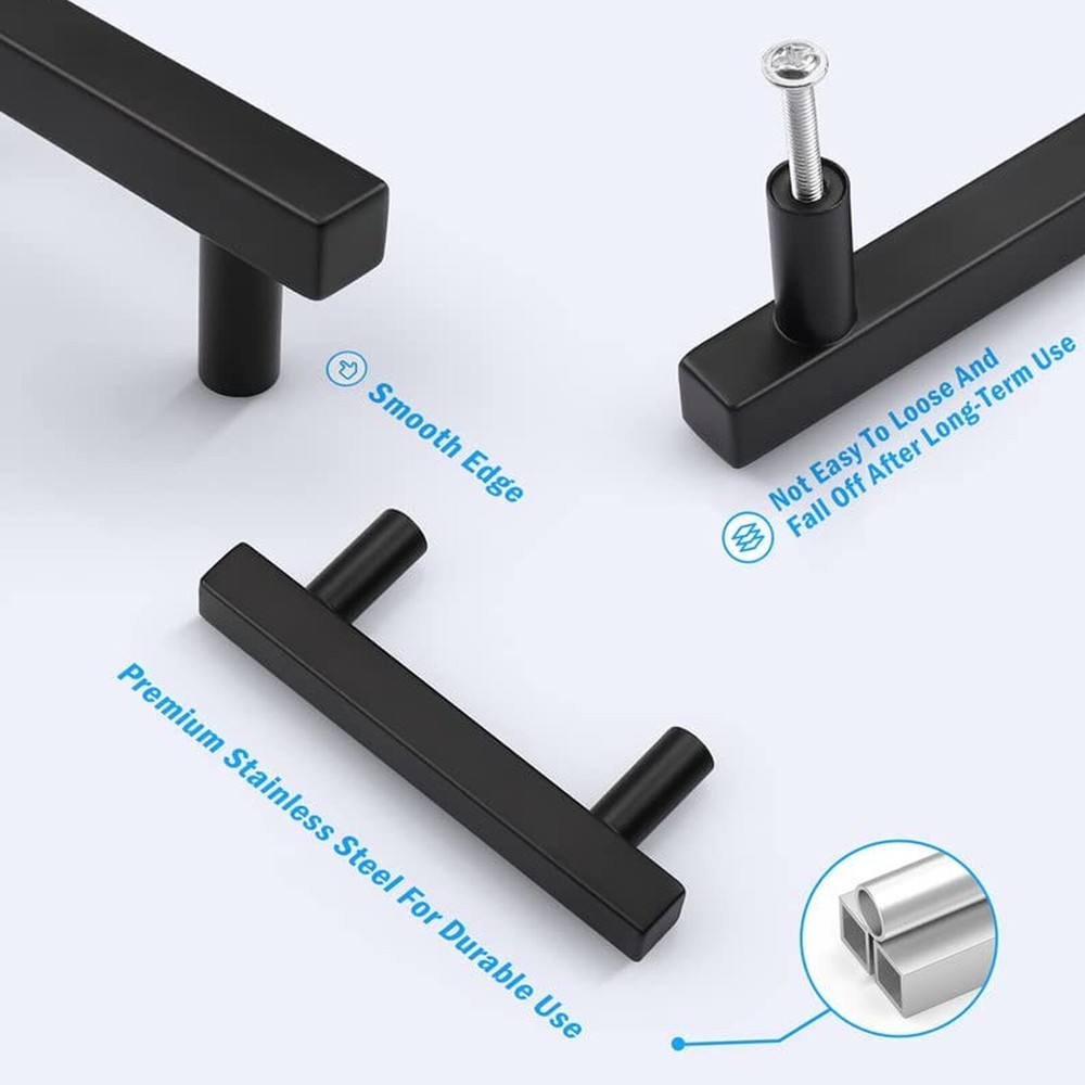 Kitchen Cabinet Handles Matte Black Square Modern Drawer Pulls Stainless Steel