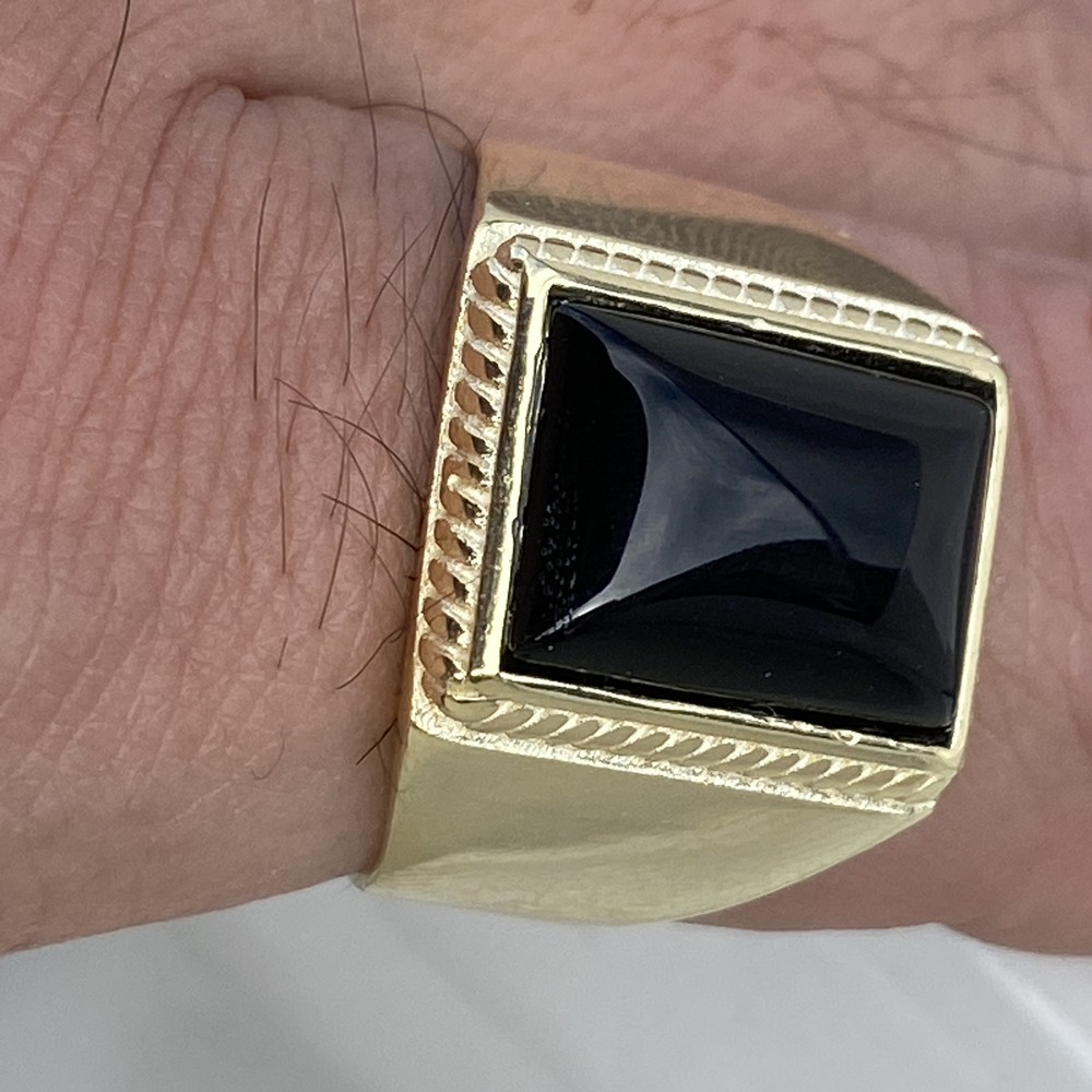 Mens 14K Gold Plated over 925 Sterling Silver Black Onyx Ring Rectangular 7-13