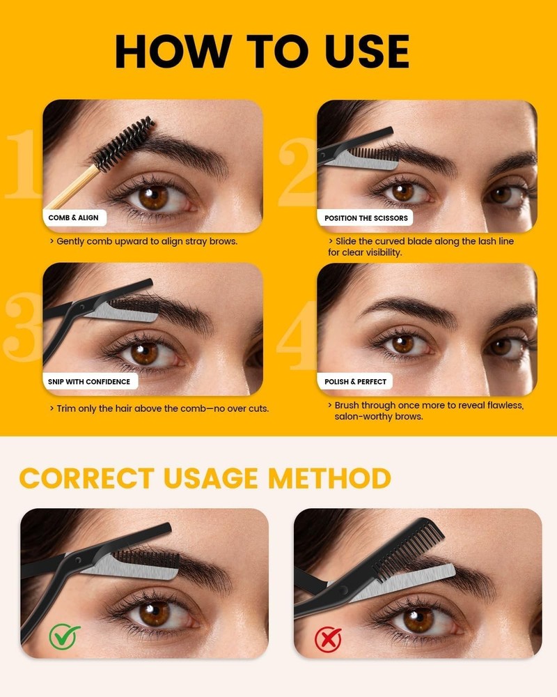 Precision Stainless Steel Eyebrow Scissors with Comb for Flawless Brows