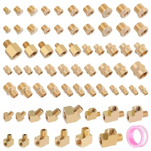 68PCS Brass Pipe Fitting & Adapters Assortment Kit, NPT Adapter, Hex 68pcs