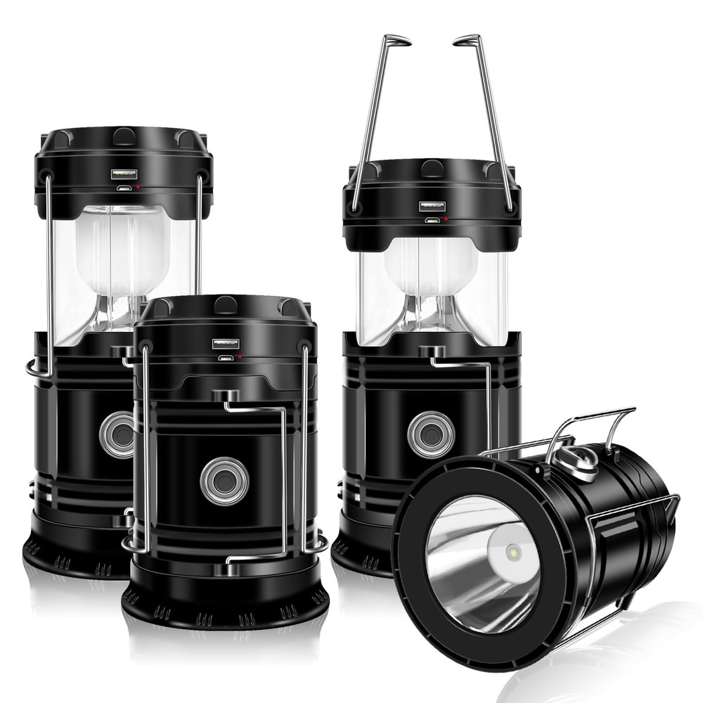 DIBMS 4-Pack Solar Camping Lantern, Collapsible LED USB White