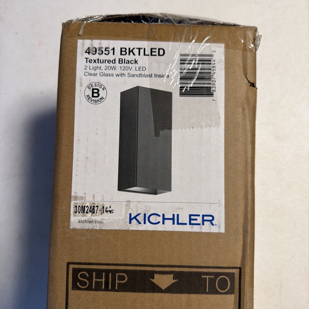 Kichler Walden In/Out Wall 2Lt LED, Text Blk, Clear Temp w/In Etch - 49551BKTLED