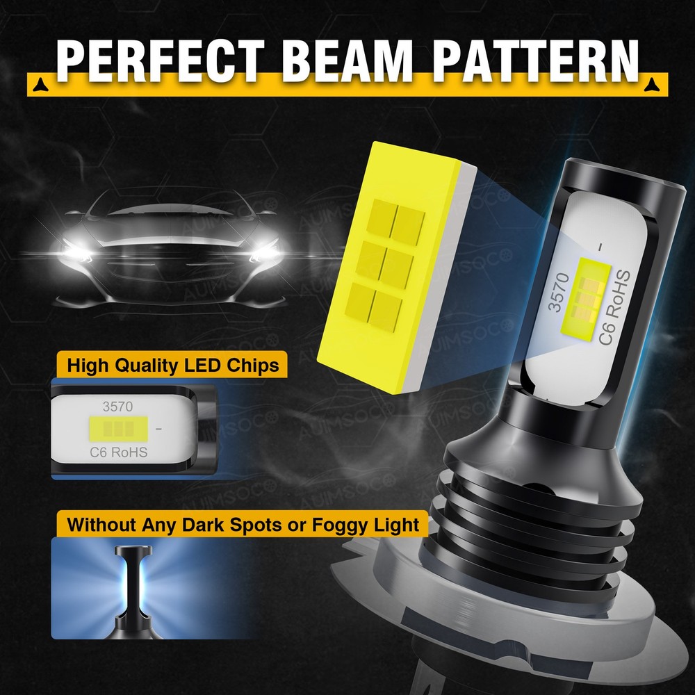 2x H7 LED Headlight Bulb Kit High Low Beam 80000LM Super Bright 6500K White