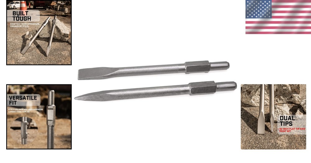 High-Grade 1-1/8" Hex Concrete Chisels - Pointed & Flat for Key Demolition Tasks